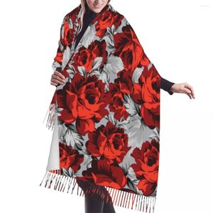 Scarves Autumn Winter Warm Red Roses Fashion Shawl Tassel Wrap Neck Headband Hijabs Stole