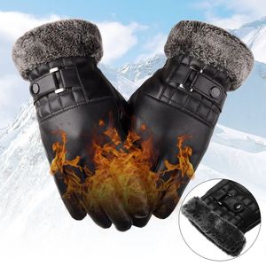 Sports Gloves Men Winter Windproof Leather Faux Fur Skiing Driving Motor cycle Mittens Thicken Warm Plus Velvet Touch Screen 231202
