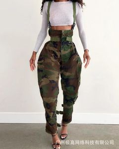 Kvinnors jumpsuits Rompers Camouflage Print High midje Suspender Cargo Pant Fashion Casual Spring Summer totalt 231202