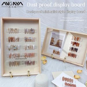 Nail Practice Display ANGNYA Dust-proof Nail Art Display Board Solid Wood Po Frame Showing Shelf Cards Manicure UV Gel Polish Background Board 231202