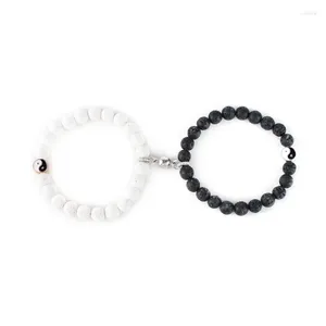 Strand WZYSY Bracciale magnetico per coppie di alta qualità Perlina nera opaca realizzata a mano con gioielli squisiti di design di pesci Yin-yang di pino bianco