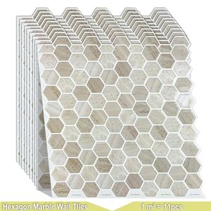 Adesivos de Parede WODECOR Banheiro e Cozinha À Prova D 'Água Backsplash Papel de Parede Hexágono Mosaico Telha Premium Mármore Adesivos 231202