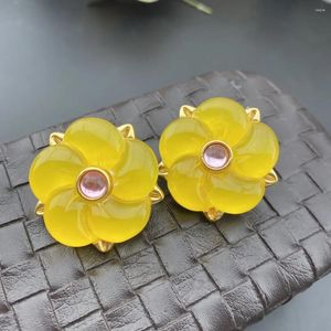 Studörhängen Vintage Jelly Glass Fresh Sweet and Fashionable Age Reducing Yellow Flower