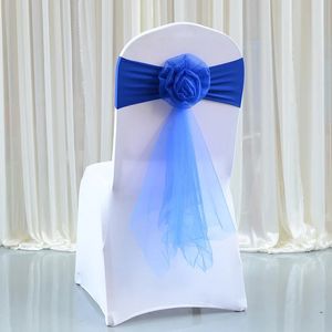 SASHES 20st bröllop spandexstol Sash Band Organza Bow Knot Home Party Event Dekoration Elastic Stretch Ribbon Tie 231202