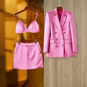 ternos rosa festa negócios casual festa vestido slim fit com cadarço rosa fluorescente estilo europeu e americano terno de viagem de quatro botões saia vestido colete sem mangas