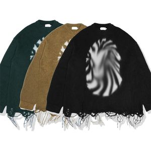 디자이너 New Black, Apricot, Dark Green Mohair Crew-Neck Fringe Break Hem Sweaters-XL