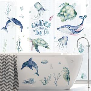 Adesivos de Parede Mar Animal Golfinho Baleia À Prova D 'Água para Berçário Crianças Quarto Banheiro Decoração Arte Removível Telha Janela Vidro DIY Decalque 231202