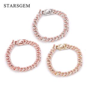 Men Sier Bracelets Jewelry Double Color Lab Grown Pink Sapphire White Mossanite Moissanite Cuban Bracelet