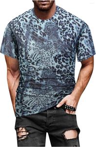 Camisas masculinas T-shirt Primavera Verão Casual Slim Leopard Print Padrão 3D Impresso Manga Curta Moda Roupas Street Top