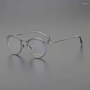 Solglasögonramar Vinatge Titanium Acetate Men's Eyewear Retro Round Myopia Optical Glasses Frame For Women Korean Anti Blue Light