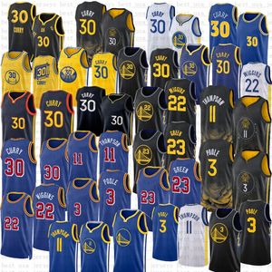 Camisas de basquete Stephen Curry 3 Poole Klay Thompson Andrew Wiggins Draymond Green 2022-23 temporada preto azul cidade versões 3 11 22 23 30