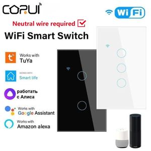 Switches Accessories CORUI Tuya WiFi Smart Touch Switch EU US 1234 Gang Light Wall Button Need Neutral Support Alexa Google Home Life APP 231202