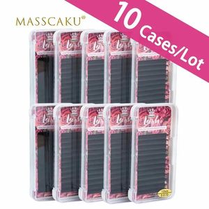 Falska ögonfransar 10 Cases/Lot Masscaku 100% Handgjorda fluffiga Silk Mink Lash 8-20mm Mix Self-Making Fans Volym Soft Lashes Eyelash For Makeup 231202