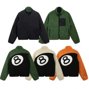 8 Ball Mens Jackets Stand Collar Thickened Double Sided Lamb Fleece Black Billiards Print fashion Coat Jacket supermer