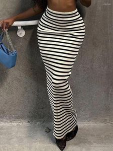 Saias LW Moda Maxi Vestido Padrão Cintura Alta Zebra Saia Listrada Bodycon Midi Long Streetwear Lápis Clássico