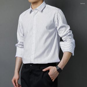 Men's Dress Shirts Boutique Business Casual Striped Long-Sleeved Shirt Spring And Autumn Polo Collar Top Formal Work Clothes 4XL-M