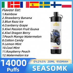 SeaSomk 14000 Puff Disposable Vape 950MAh Type-C Uppladdningsbart batteri 20 ml Kapacitet Vape PUFF PULD 14K E Cigarett 0% 2% 5% POD 12 Smaker vs Randm Tornado Puff 12000 15000