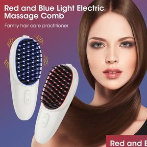 Spazzole per capelli Spazzole per capelli Luce rossa e blu Pettine elettrico Mas Testa Masr Pon Fisioterapia Cura Crescita vibrante Anti perdita Goccia Delive Dh0Yc