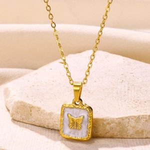 Hänge halsband droppolja fjäril naturligt skal för kvinnor rostfritt stål guldpläterat fyrkantigt halsband estetiska smycken gåva