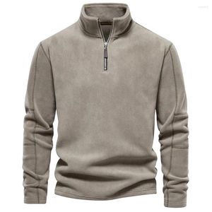 Men's T Shirts Autumn Winter Warm Polo Lamb Wool Sweatshirt Standing Neck Half Zip Long Sleeve Fashion Versatile Men Tees Tops