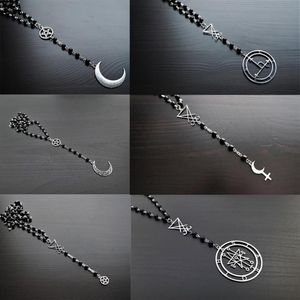 Łańcuchy szatan Lucyfer Lilith Rosary Naszyjnik alternatywny gotycki minimalistyczny czarny czarny amulet pentagram wiedźmet Moonchains236b