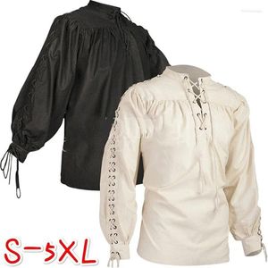 Camicie casual da uomo Uomini adulti Cavaliere medievale Costume da guerriero Tunica verde Abbigliamento Norman Chevalier Treccia Vichingo Pirata sassone LARP Top Shirt