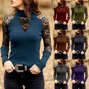 Women's T-Shirt 2022 Summer Women Tops Long-Sleeved Lace Turtleneck Hollow Shirt Sunscreen Long-Sleeved Clothes Sexy Black Girls Clothes T231204