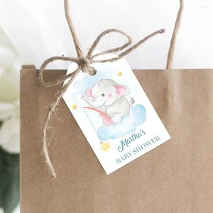 Fontes de festa etiqueta quadrada personalizada para presente, adesivo de chá de bebê, caixa de balão de elefante fofo, aniversário infantil