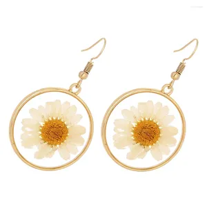 Dangle Earrings Sunflower Dried Jewelry Women Dangling Natural Pressed Hoop Girls Fine Flowers Miss Handmade