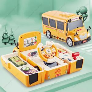 Aircraft Modle Kids Bus Toy with Sound Light Simulation Steering Wheel Gear Music Education Knowledge Driving Toys Gift 231204