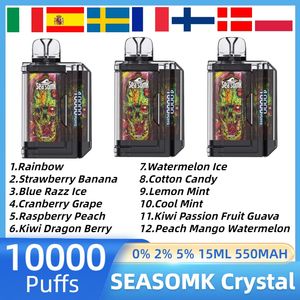 SEASOMK Crystal 10000 Puff monouso Vape puff 10k Sigaretta elettronica 0% 2% 5% Cartuccia Pod 1.2 Bobina a rete Penna Vape 12 Sapore Capacità olio 15 ml più barra elfo puff vs tornado vape