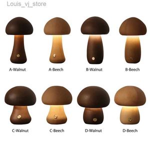 Night Lights Cute Mushroom LED Night Light Wooden Bedside Table Lamp with Touch Switch Room Decoration High-level Environmental Mushroom Lamp YQ231204