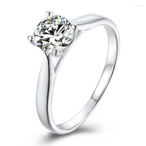 クラスターリングanziw four Prongs 925 Sterling Silver Moissanite Diamond 5mm Solitaireラウンドウェディングエンゲージメント女性ジュエリー3026