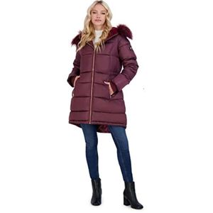 女性のためのパフ - フェイクファーフードサイズs -xl 27付きキルティングウィンターコート