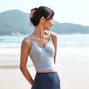 Yoga Outfit Fitness Running Sports Bra Women Crop Tops Cross Back Shockproof Push Up Bras With Removable Pads Workout Nylon Soft Vest