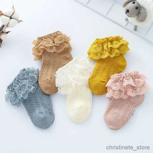 Barnstrumpor 3pairs/Lot Baby Girl Socks Bentable Cotton spets ruffle Princess Mesh Socks Children Ankel Short Sock Girls Kids Toddler