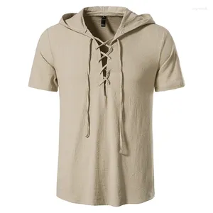 Men's T Shirts Style V-neck Cotton T-Shirt Summer Male Pullover Short-Sleeved Hooded Fashion Casual Beach Yoga For Men