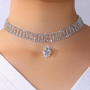 Colares Pingente 2023 Tendência Corrente de Tênis Grande Cristal Coração Gargantilha Colar Para Mulheres Luxo Strass Festa Casamento Moda Jóias