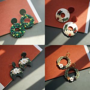 Ohrstecker, handgefertigt, geformt, Blumenmuster, Weihnachten, Urlaub, mehrfarbig, Formen, Kranz, Muster aus Polymer-Ton, baumelnde Ohrringe, Sets, Schmuck 231204