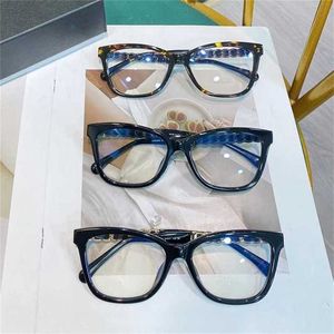 Sunglasses New High Quality Small Fragrance Eyeglass Network Red Same Style Leather Chain Flat Light Myopia Plate Black Glasses Frame Female CH3429