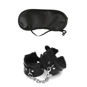 Brinquedos adultos 2pcs PU couro sexo algemas com máscara de olho para casais jogos escravo bondage restrições acessórios eróticos 231204