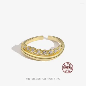 Anelli a grappolo S925 Anello in argento sterling placcato oro Qualità femminile Luce Lusso Sistema giapponese Apertura con vento freddo Gioielleria raffinata