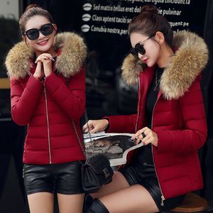 Winter Cotton Jacket Women Fashion Hooded Short Coats Big Fur Collar Thick Warm Padded Female Slim Coat Outwear M-4XL