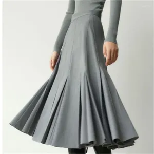 Skirts 2023 Spring And Autumn Ladies Gray Ol Fashion Pleated Umbrella Skirt Design Women Long