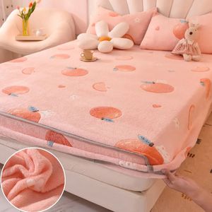 Bedding sets Warm Fitted Sheet Coral Fleece Mattress Cover Twin Queen Size Bedsheet with Elastic Band lencol cama casal Pillowcase Need Order 231204