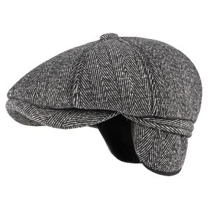 Berets HT3336 Autumn Winter Cap Hat Thick Warm Men Beret Cap Male Vintage Wool Beret Hat Dad Grandfather Ivy Octagonal sboy Flat Cap 231204