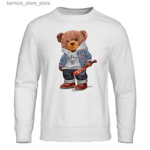 Men's Hoodies Sweatshirts Street Baseball Teddy Bear Boy Hoodie For Mens Funny Warm Sweatshirt Novelty Fleece Streetwears Harajuku Fashion Hoodies Male Q231204