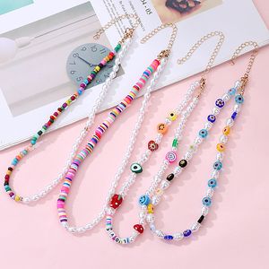 Fashion brand trend, exaggerated personality, geometric shape, size, pearl demon's eye necklace, bohemian style neck chain