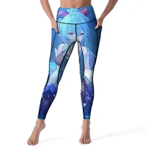 Kvinnors leggings genshin påverkar sexig anime ganyu hög midja yoga byxor roliga elastiska leggins kvinnliga grafiska träning gym sportstrumpbyxor