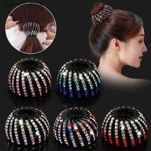 Headwear Hair Accessories New fashion ladies hair bun crystal hair claw hairpin bird's nest expansion hair accessories female ponytail buckle headwear Q231204